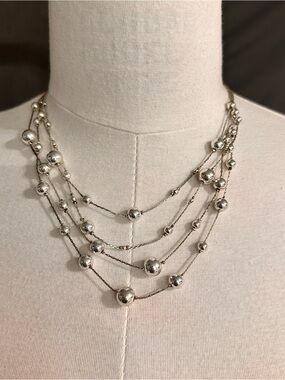 Layered Silver Ball Multi-Strand Necklace - Elegant Women’s Jewelry
